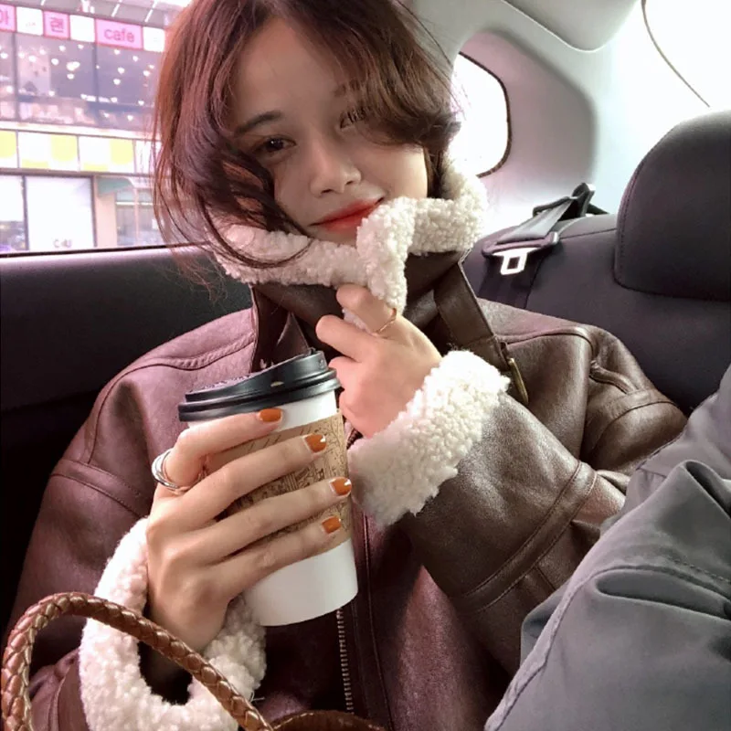 Winter Faux Fur Coat Fall Winter Jacket for Women Loose Warm Lambswool Thicken Zipper Turndown Collar Female Coat Outwear