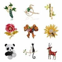 brand design cute animals plants ceramic enamel brooch women luxury brooches crystal rhinestone pin jewelry gifts for girl