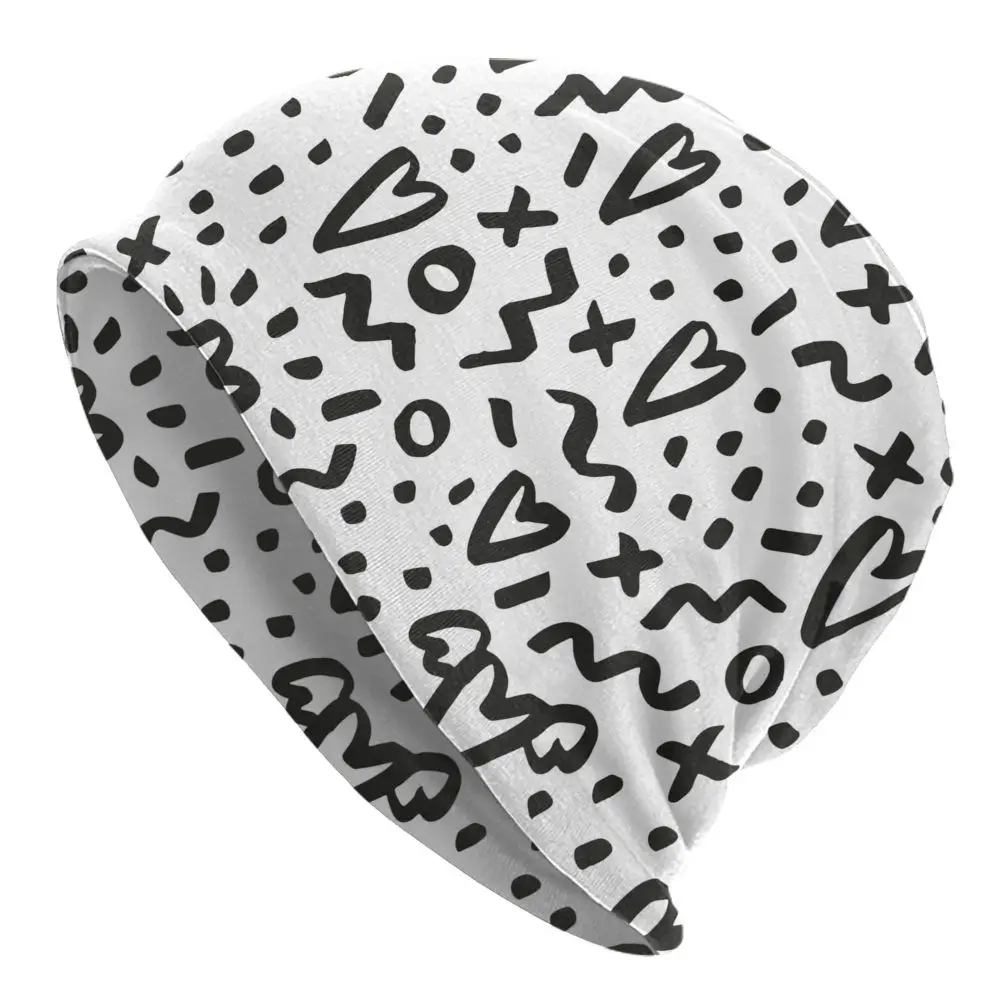 Шапка-бини с сердечками и каракулями осенне-зимняя уличная кепка унисекс теплые