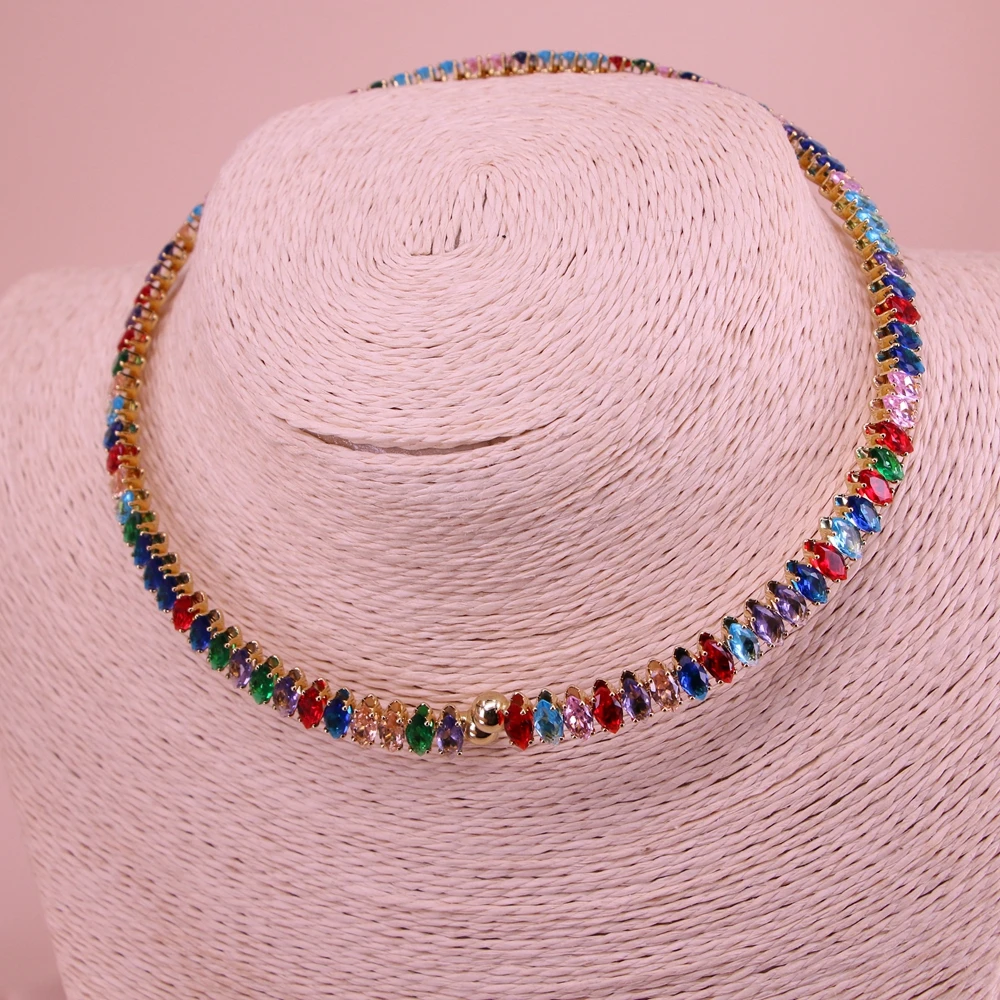 

3PCS, Women Geometric Crystal Zircon Link Chain Necklace Hip Hop Iced Out Clustered Tennis Chain Choker Necklaces Jewelry