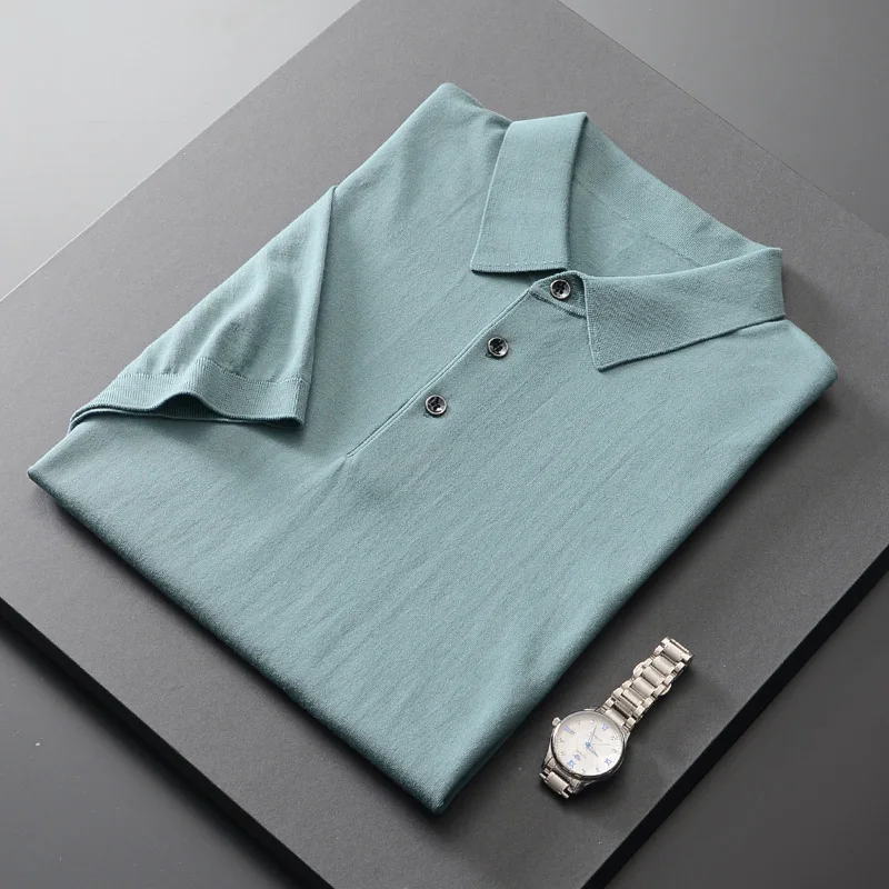 

Short-sleeved t-shirt men's summer thin lapel middle-aged dad cotton knitted solid color button business casual T-shirt collar