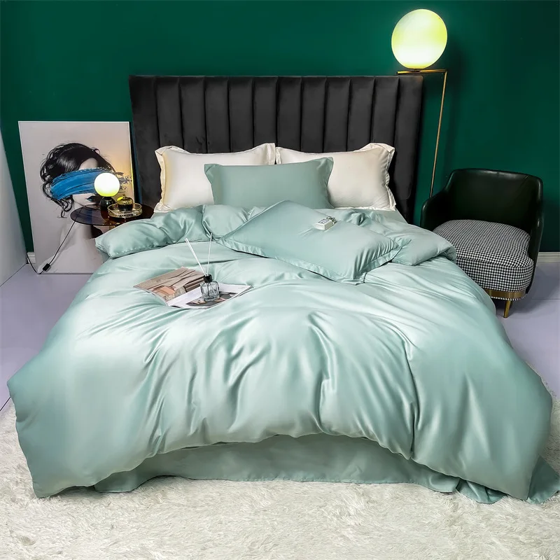 

Nordic Tencel four-piece set 2022 summer bed fitted sheet 4-piece set of solid color bed sheet quilt cover