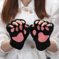 1pair women fashion fluffy bear plush cat paw claw gloves warm cute fingerless mittens gloves for girl lovely half finger gloves