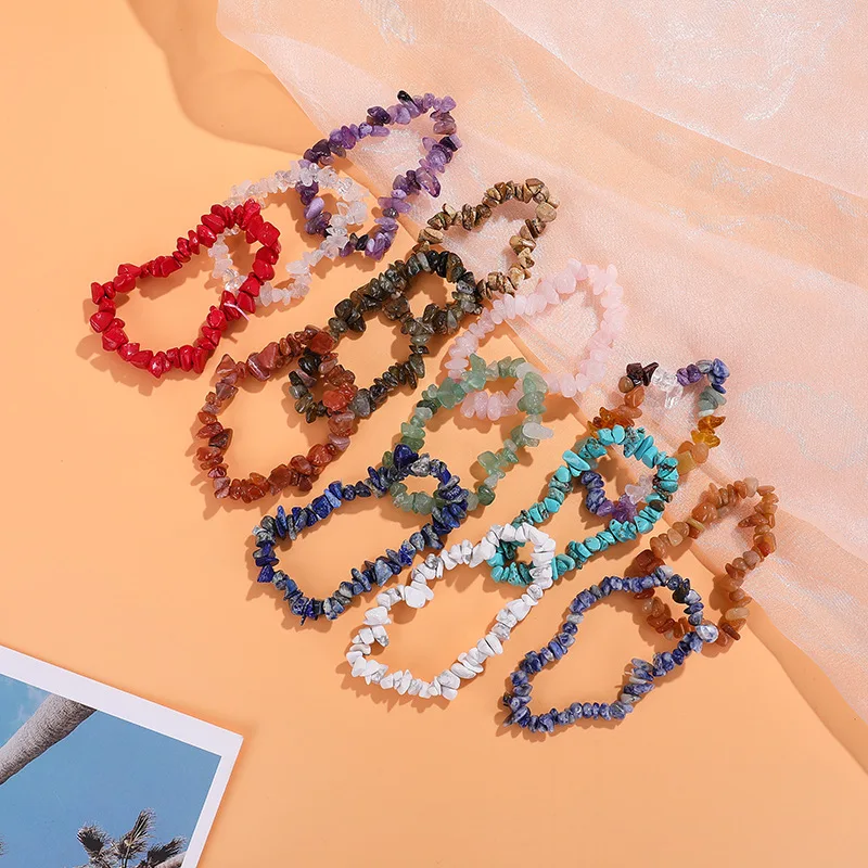 

Color Natural Gem Stone Bracelet Irregular Crystal Stretch Chip Beads Nuggets Bracelets Bangles Quartz Wristband For Women