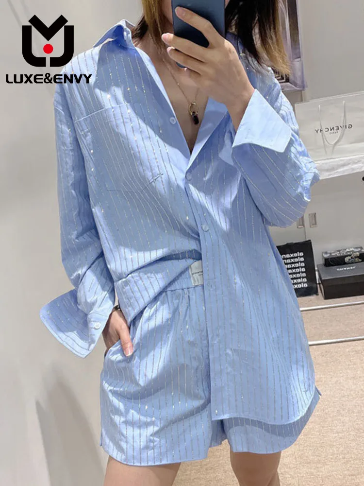 

LUXE&ENVY 2023 Spring And Summer New Fashion Aw King Heavy Industry Shining Hot Diamond Boyfriend Style Shirt Girl