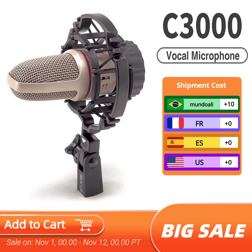 

Classical Vocal Microphone AKG C3000 C3000B Large-Diaphragm Metal Studio Supercardioid Recording Professional Wired Microfone