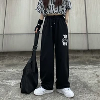 wide leg casual pants womens harajuku style new bear design high waist street spring and autumn loose straight trousers