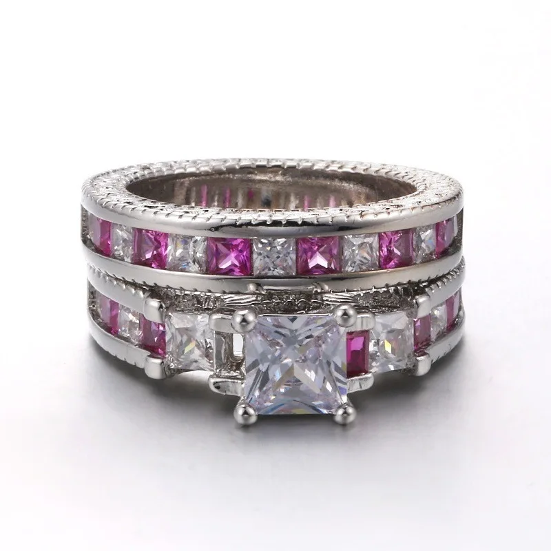 

Fashion Pink/White Rhinestones Zirccon Rings For Women Accessories Statement Jewelry Romantic Bridal Engagement Wedding Band