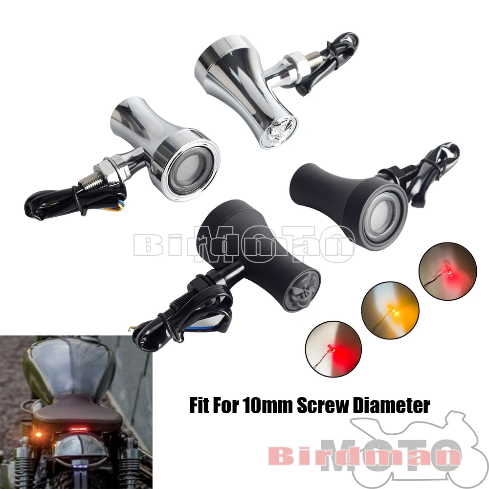 Motorcycle Chrome/Black Mini LED Turn Signal Light For Honda Suzuki Kawasaki Yamaha Street Bike Cruiser Bobber Chopper Custom