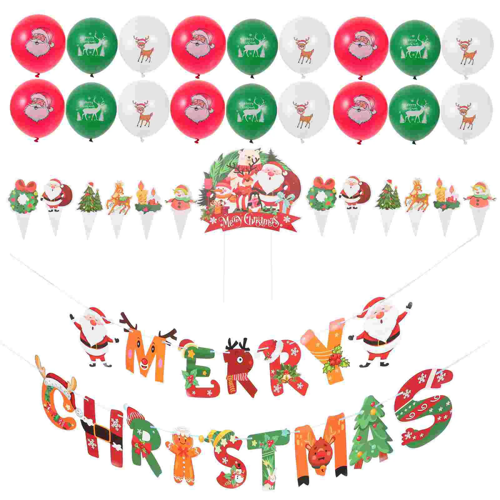 

1 Set of Christmas Party Supplies Christmas Party Balloon Decors Cake Decorations Hanging Banners