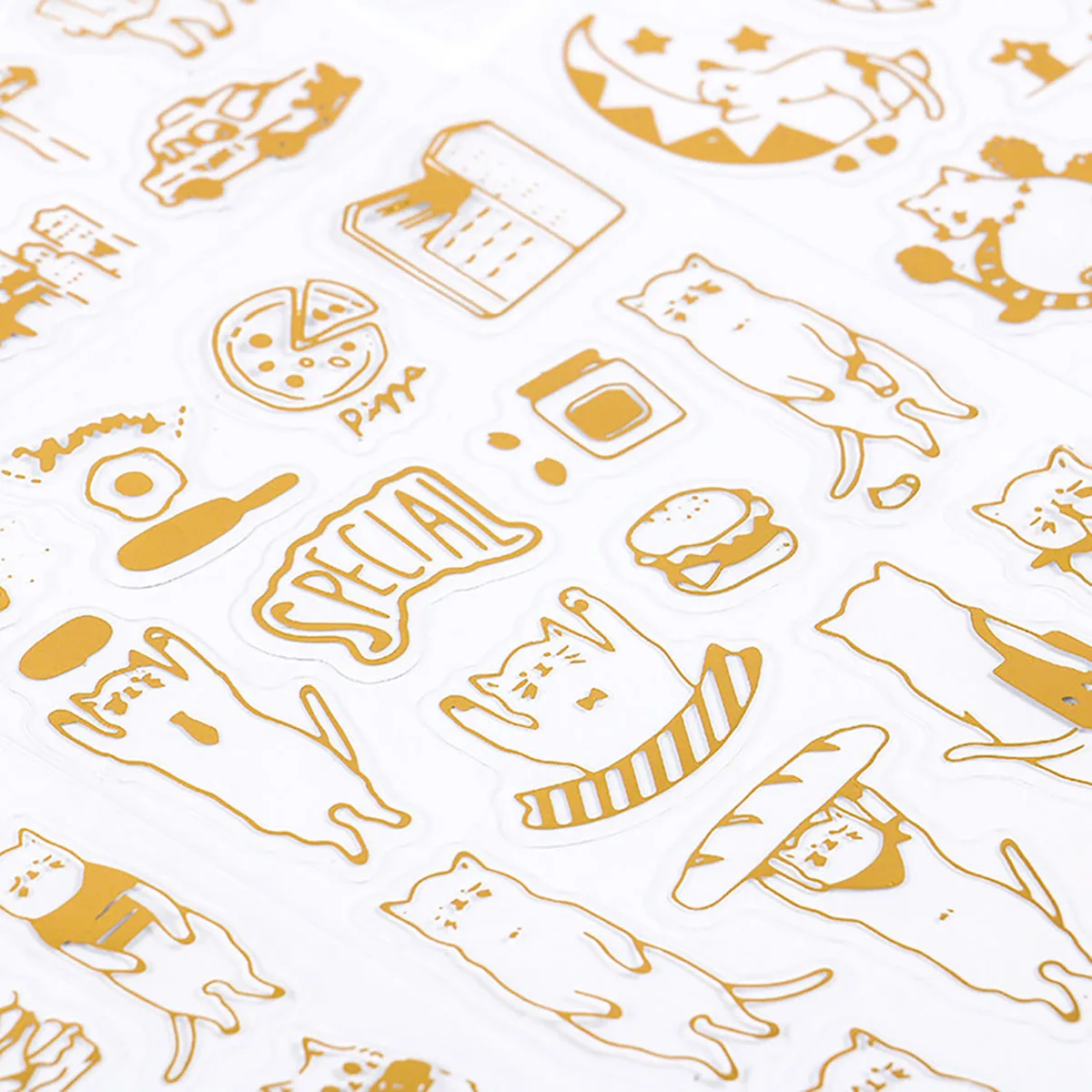 

6Pcs Gold Foil Funny Cat Cute Lvely Creative Decorative Sticker PVC Self-Adhesive DIY Postcards Handbook Dairy Stationery