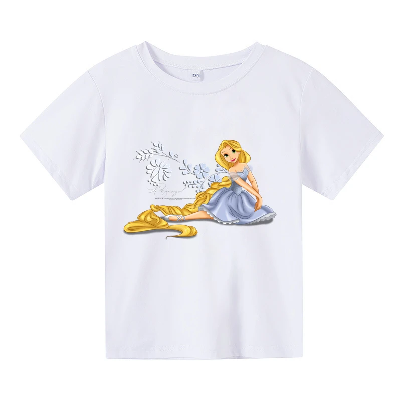 

Disney Girls Tangled Print T shirt Unisex Rapunzel Princess Tee Clothes Children Cartoon Top For 3-14 Year Kids Birthday Wear