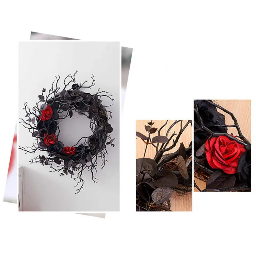 

Black Twig Wreath Spooky Halloween Dead Branch Garland Realistic Simulation Flower Black Decorative Wreath for Door Hanging Wall