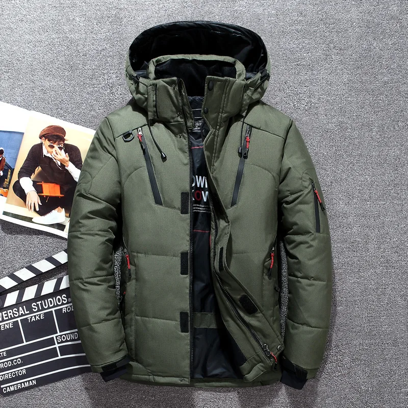 -20 Degree Winter Men's Clothing White Duck Down Jacket Thicken Warm Snow Coats Male Hooded Windbreaker Down Parkas Outerwear