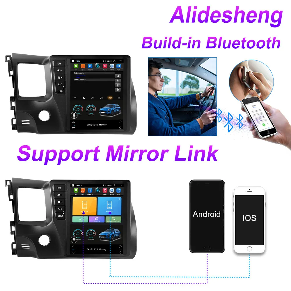 Для Honda Civic 8 2005 - 2012 Android 10 Автомобильный радиопередатчик мультимедиа-плеер GPS-навигация 2din Автомобильный стерео DVD 4G WiFi для стиля Tesla включено.