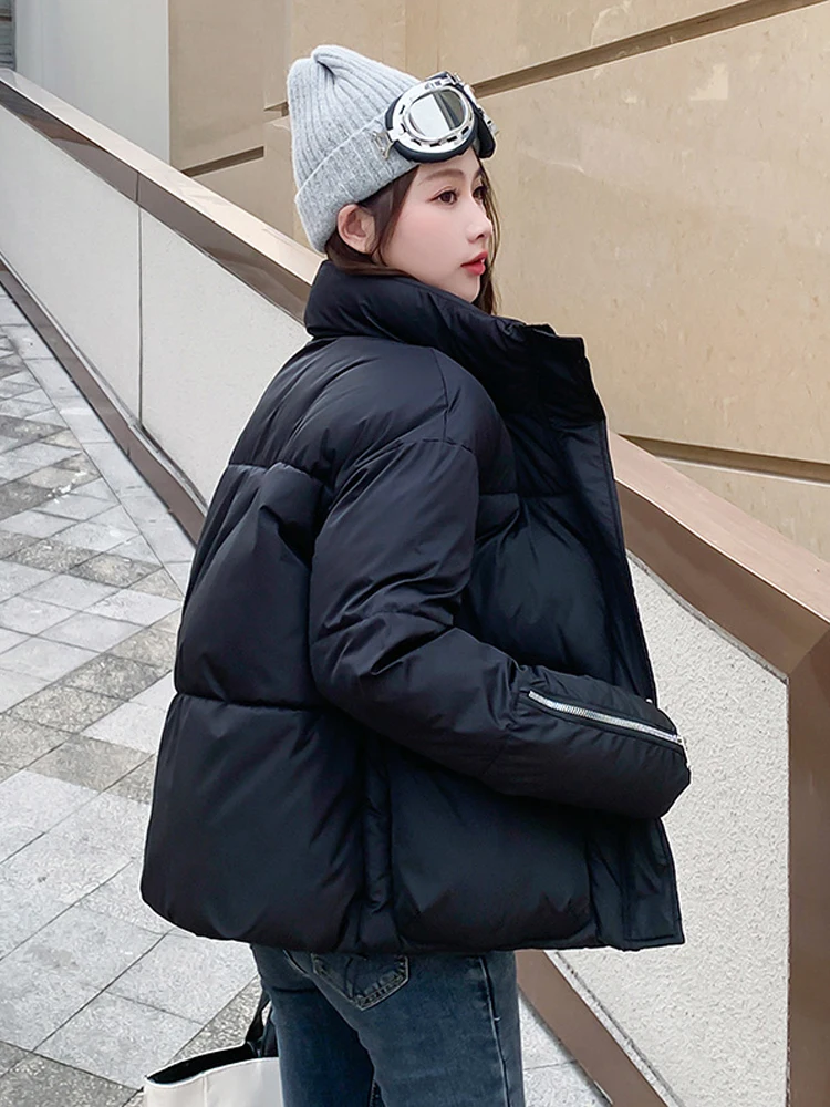 2022 New Arrival Women Winter Parka Stand Collar Students  Korean Style Coat Solid Green Blue Fashion Outwear Jacket