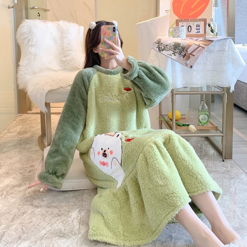 

Disney M-5XL Plus Size Cute Kawaii Bear Dinosaur Nightgown for Ladies 2022 New Long Sleeve Homewear Loose Peignoir for Women