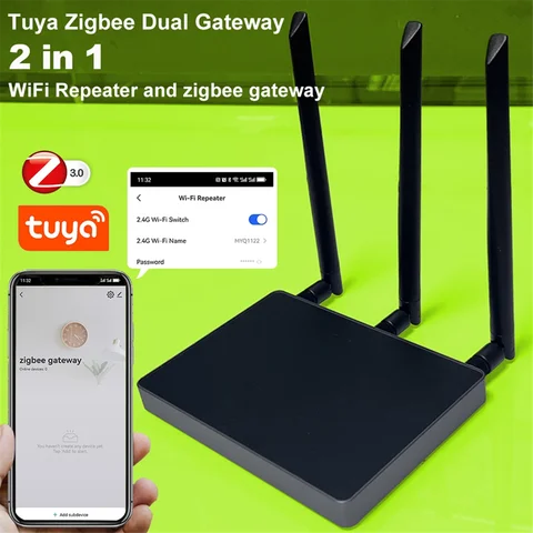 Концентратор Tuya Zigbee 3.0 с двойным шлюзом и ретранслятором Wi-Fi, улучшенный сигнал, Интеллектуальная неисправность для Big House Villa Hotel EU PLUG