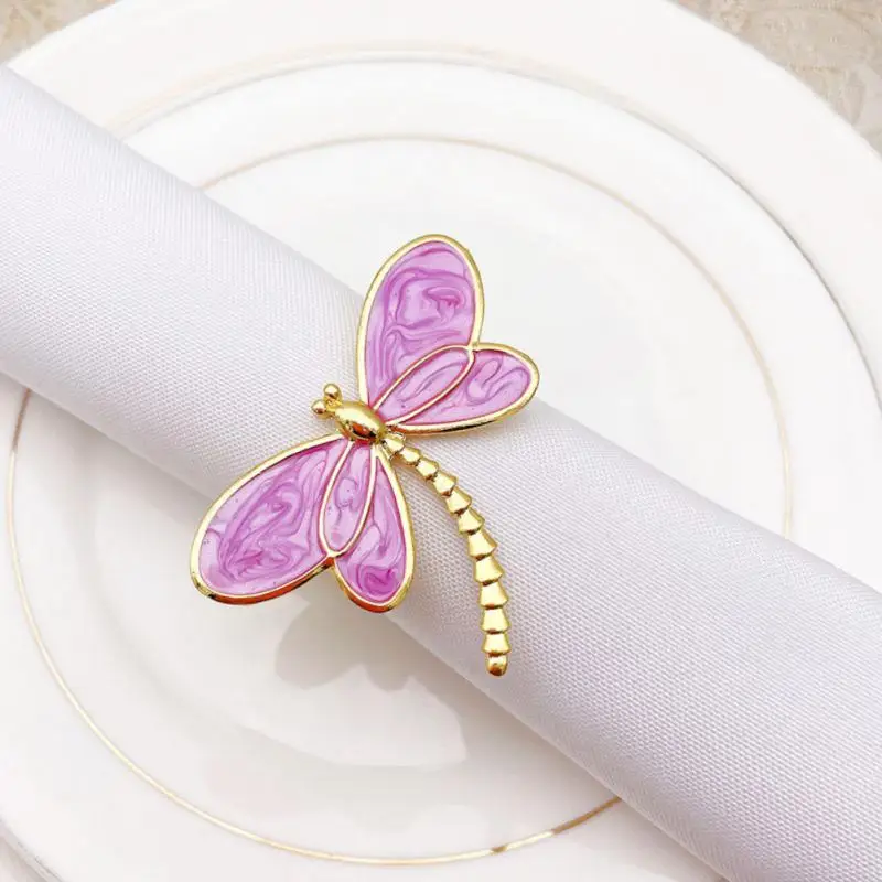 

Napkin Ring Durable Beautiful Reuseable Multiple Uses Easy Clean Table Decoration Napkin Button Yellow Dragonfly Zinc Alloy