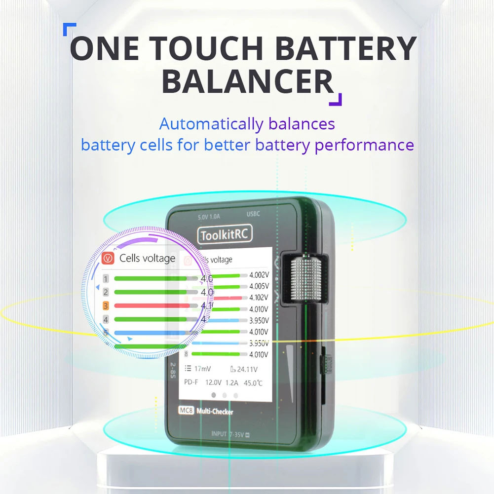 

Toolkitrc MC8 Mini Mobile Checker 32 Bit Battery Multi-Checker PWM Output PPM SBUS Readout with USB-C Fast Charging