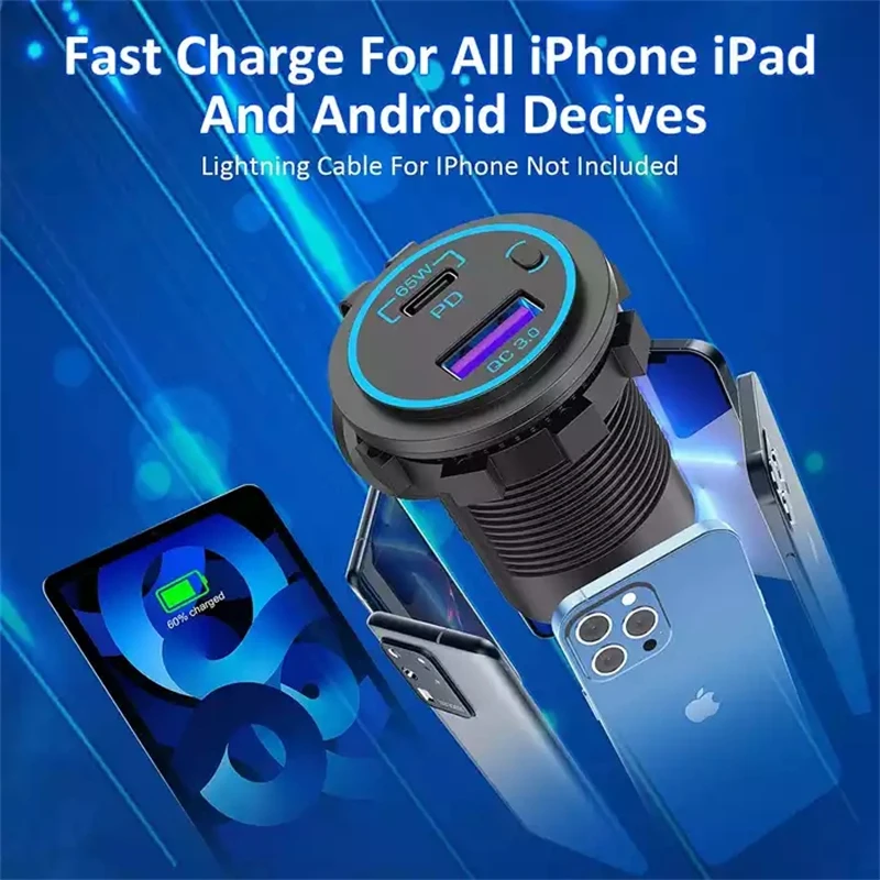 Зарядное устройство для ноутбука 12 В USB розетка 65 Вт USB-C PD3.0 и 18 QC3.0