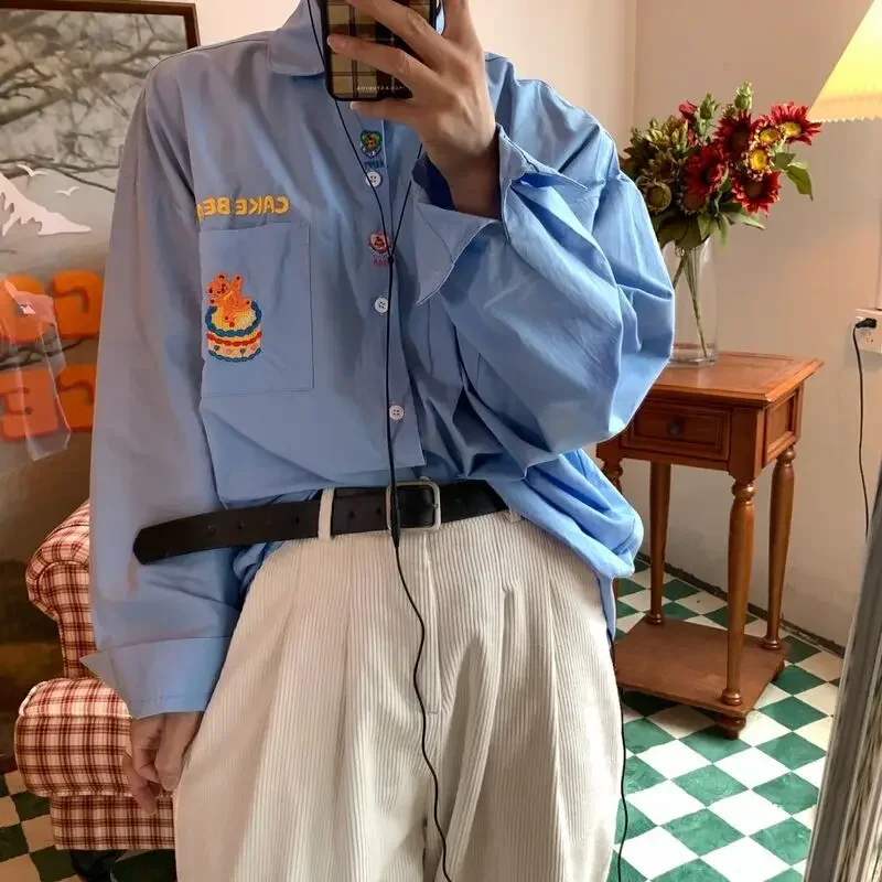 Женская винтажная рубашка с длинным рукавом белая блузка оверсайз в японском