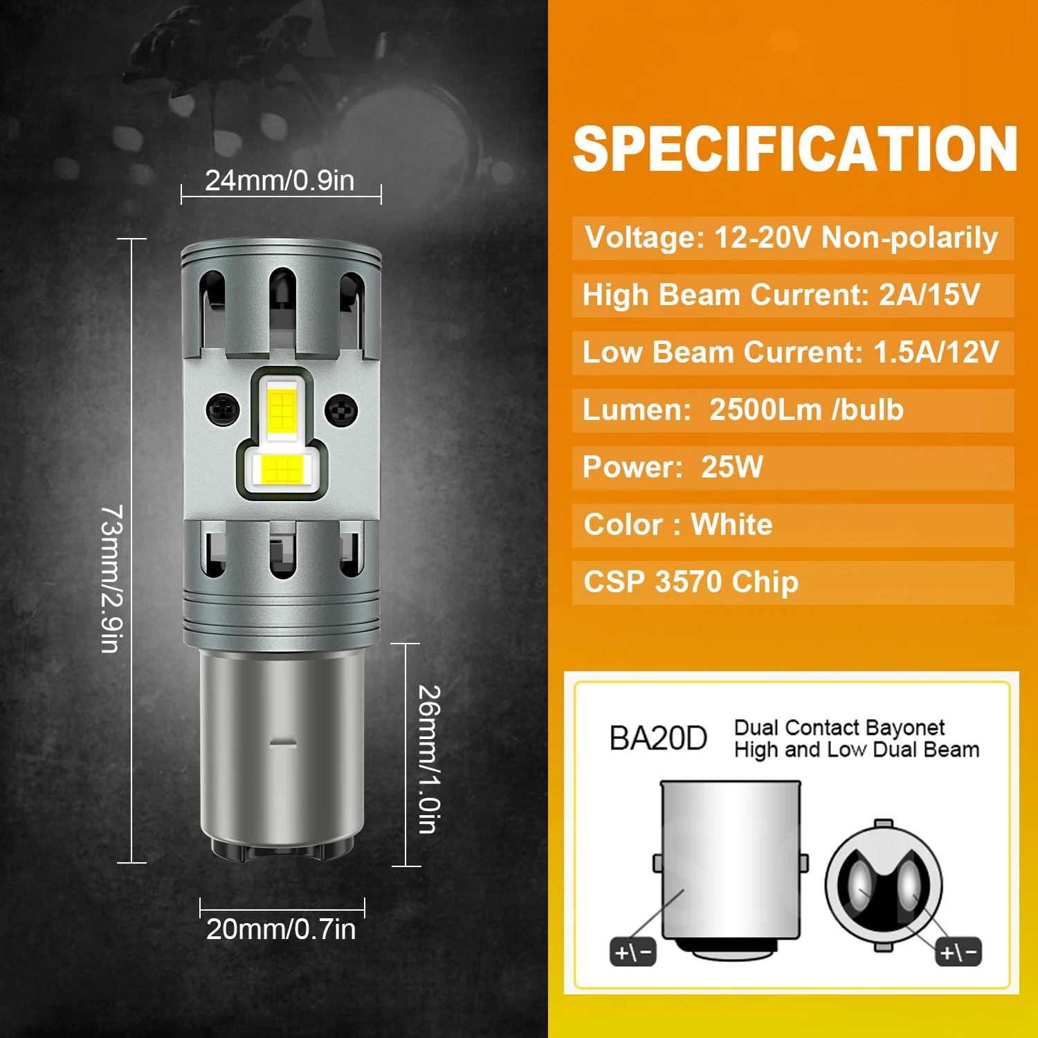IVOTOW 1 шт. BA20D 12 В светодиодная лампа для фар мотоцикла CANBUS без ошибок HiLo Beam 3200LM для мотоцикла, квадроцикла, UTV, аксессуары 6000K (art.: 3920d3294e552) - 3920d3294e552