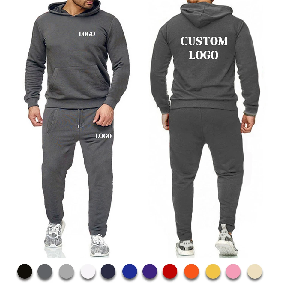 Custom Logo Men's Set Hoodie Sets Men Tracksuit Sportswear 2 Pieces Hoodies+Sweatpant Male Pullover Sweatshirts Warm Clothing