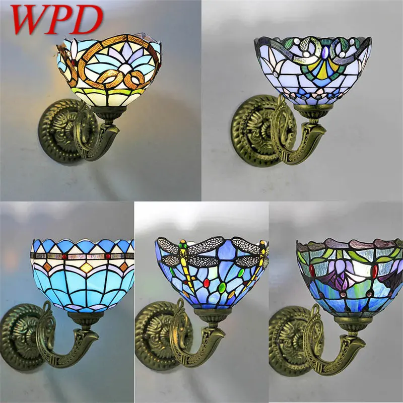 

WPD Tiffany Wall Lamp LED Creative Color Pattern Glass Sconce Light for Home Living Room Bedroom Bedside Decor