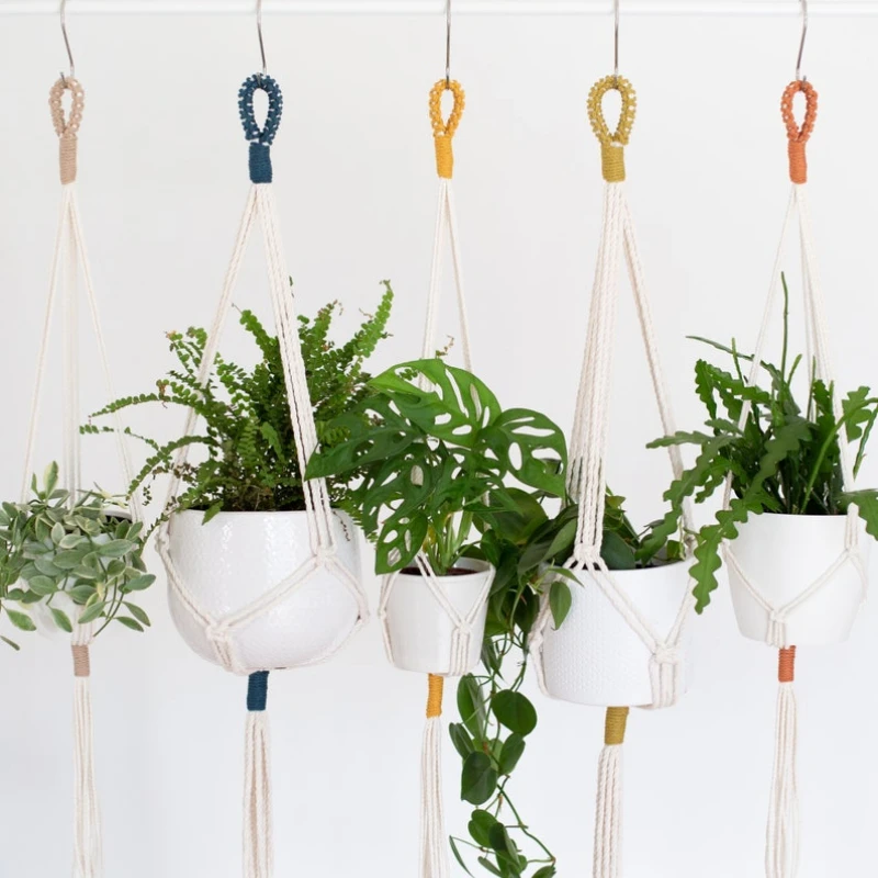 

Colourful Boho Macrame Plant Holder Hand Woven 100% Cotton Flower Pot Hanger Hanging Basket For Plants Ecofriendly Home D