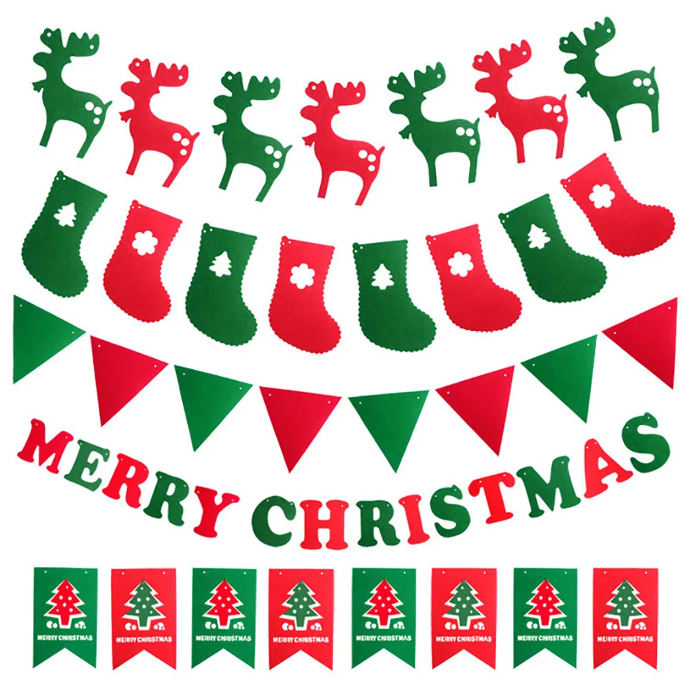 

DaBuCun Merry Christmas Letters Tree Deers Socks Triangles Flags Banner Festival Party Christmas Home Decor Decoration Ornaments
