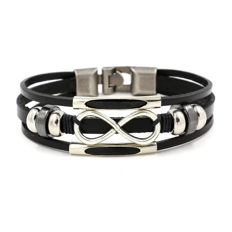 

Retro Bracelet Hand-woven Multi-layer Figure 8 Male Bovine Leather Bracelet Lucky Bracelet Ornaments Gift