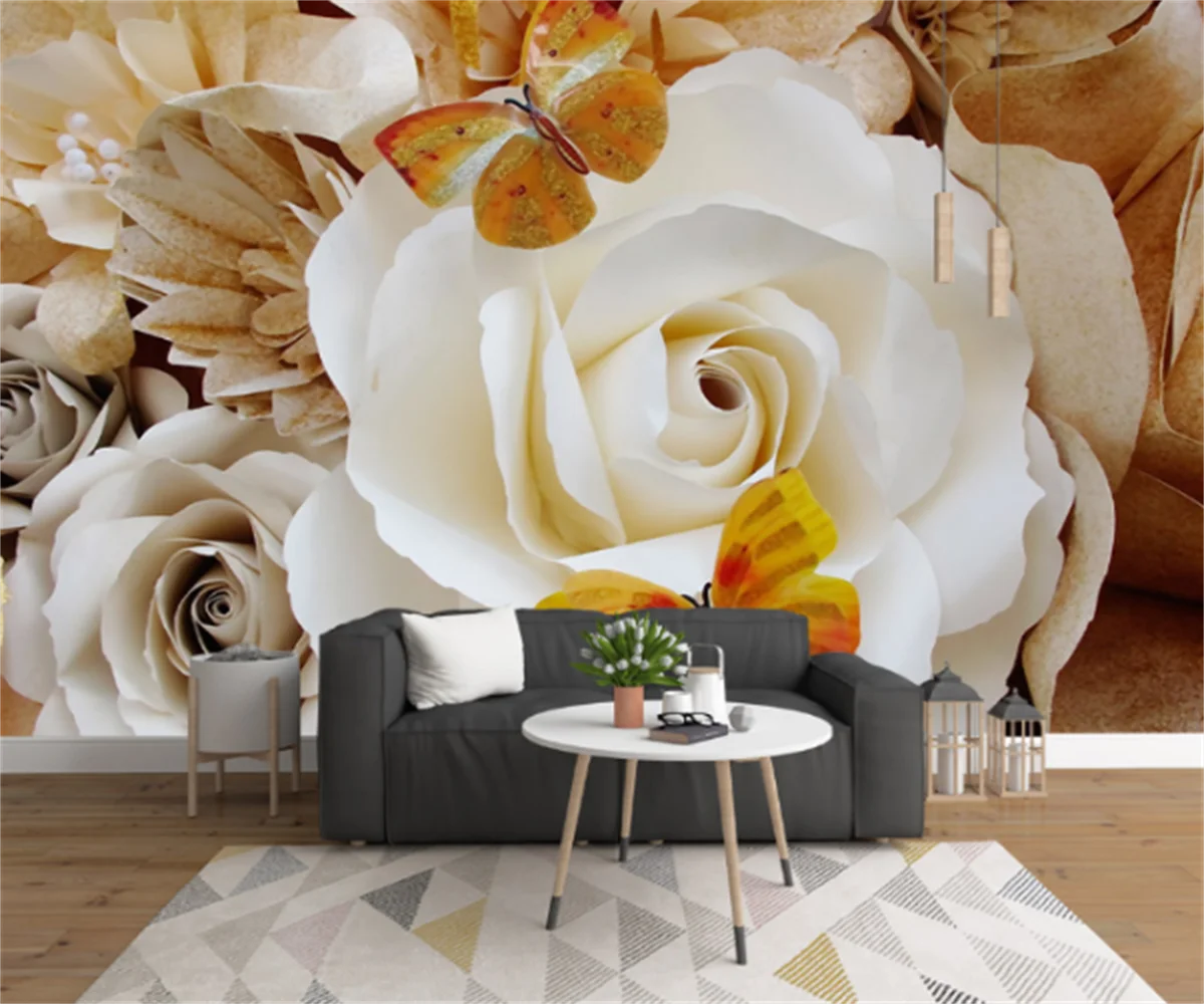 

3D-обои любого размера на заказ, настенные трехмерные наклейки с изображением бабочки, розы, телевизора, дивана, стикеры на стену
