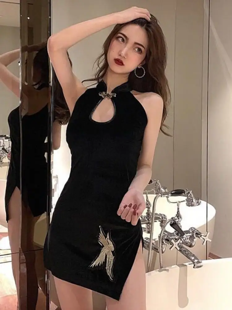 

2022 New Ladies Sexy Slimming Improved Cheongsam Slim Bag Hip Slit Dress M--2Xl Code