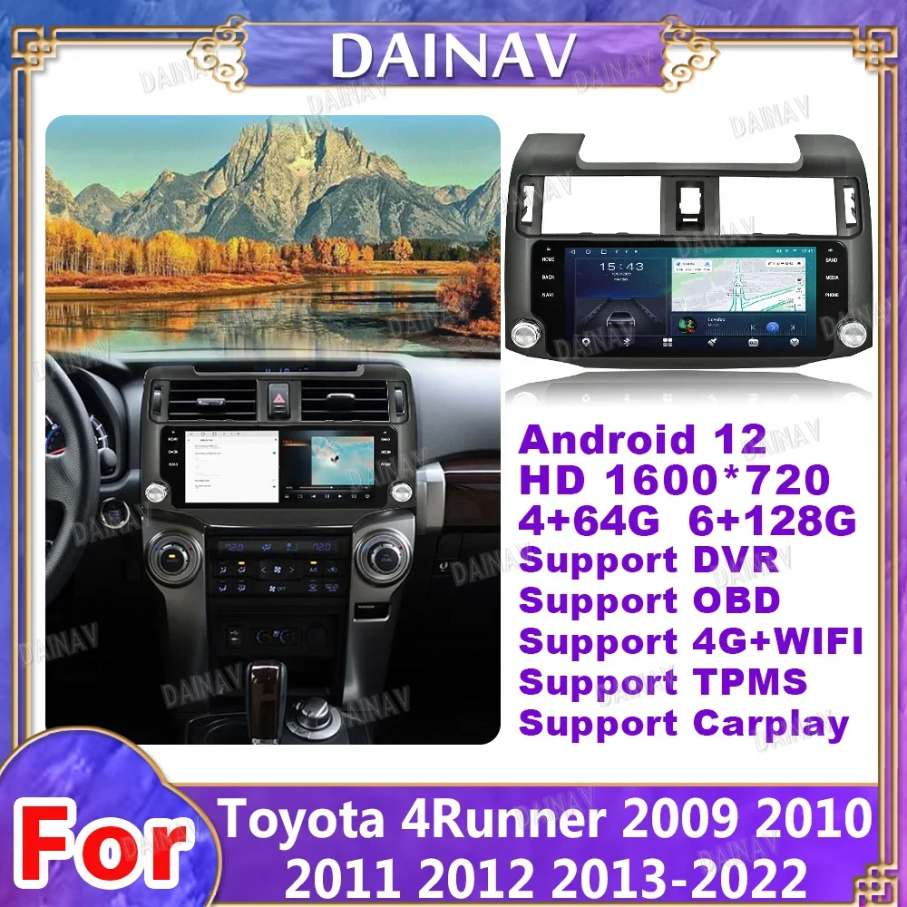 

10.25'' CarPlay AutoRadio For Toyota 4Runner 2009-2022 Android 12 Car Radio Multimedia Video Player Navigation Stereo Support 4G
