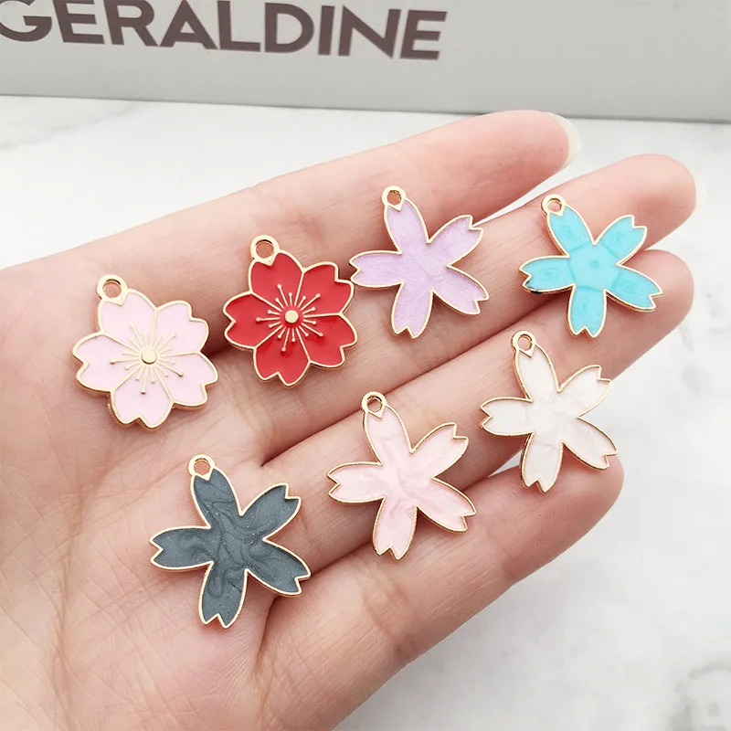 10 шт./Лот 18x21 мм пять лепестков розовый белый цветок масло эмаль DIY Подвески для