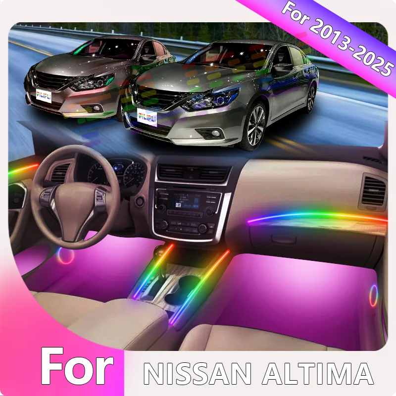 Фото FILIPLI для NISSAN ALTIMA для 2013-2025 Smart 64 RGB автомобильная самоклеящаяся полоса, простая установка, атмосфера автомобильных фонарей №1
