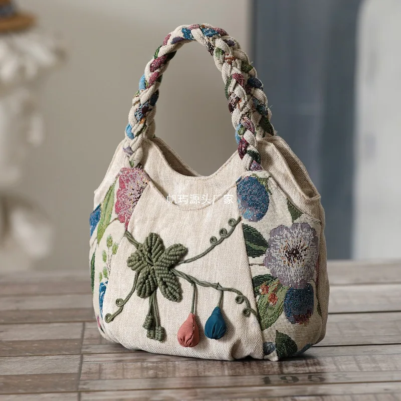 Фото Хлопковая большая сумка Artisan с этническим узором и застежкой-молнией с несколькими карманами, экологически чистая женская сумка в стиле бохо №1