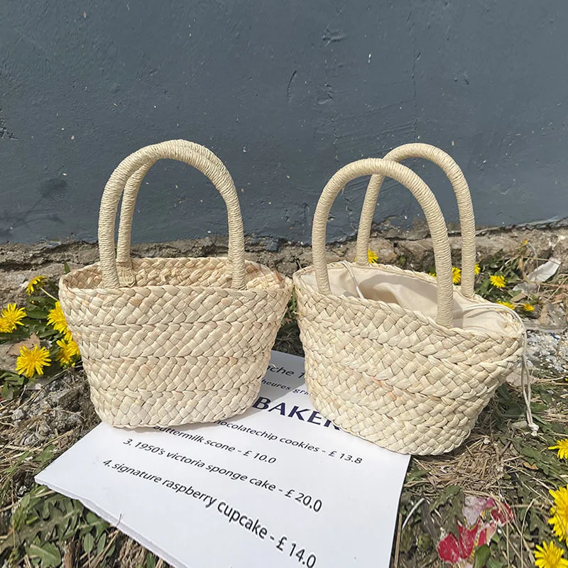 Korean Style Girls Straw Woven Handbag Handheld Small Basket Holiday Beach Bags Fashion Accessories