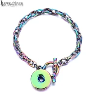luwellever chain link interchangeable 076 metal bangle fit 18mm snap button bracelet charm jewelry for women men gift