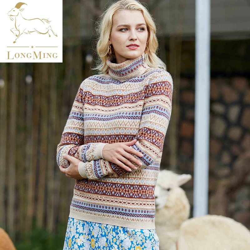 

LONGMING Women Sweater 100% Merino Wool Turtleneck Pullover Women Winter Knitted Sweater Jumpers Autumn Vintage Sweater Knit Top