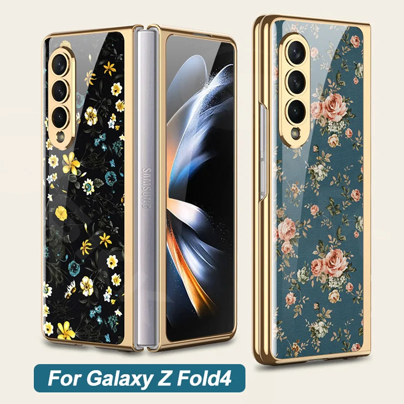 

GKK Case For Samsung Galaxy Z Fold 4 5G Case Luxury Plating Painted Glass Back Camera Frame Protection Cover For Galaxy Z Fold4