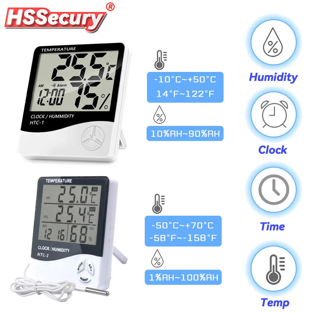lcd electronic temperature humidity meter indoor outdoor thermometer hygrometer with alarm clock home weather humidity monitor free global shipping