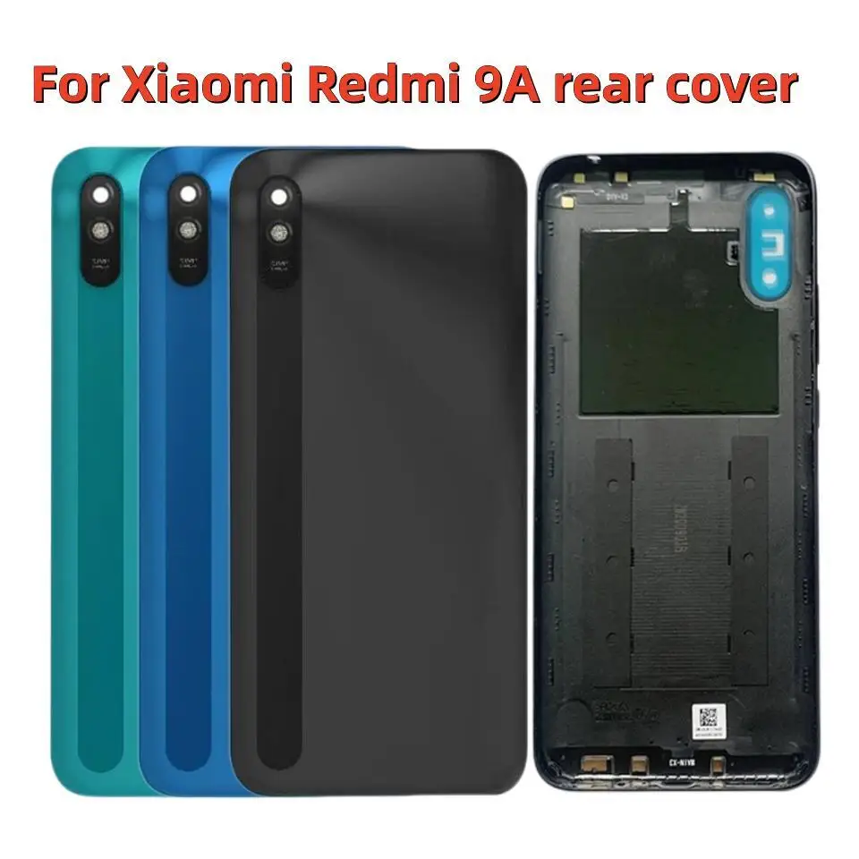 

Задняя крышка для Xiaomi Redmi 9A, Крышка батарейного отсека, корпус заднего отсека с рамкой для объектива камеры с логотипом