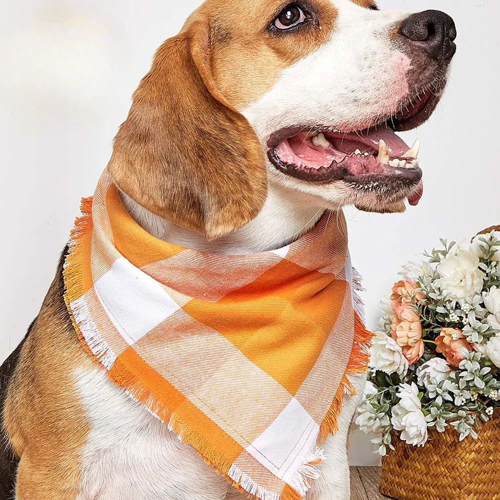

Cotton Plaid Dog Bandana Drool Towel Pet Dog Triangle Bandana Dog Collar Dog Accessories for Large Dogs