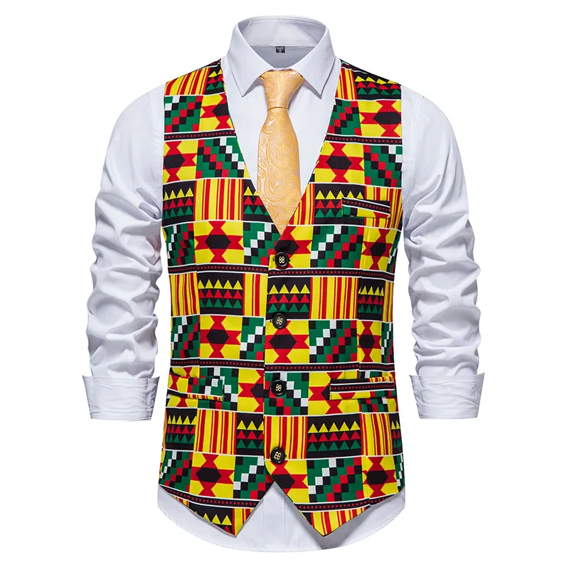 African Dashiki Print Suit Vest Men Chalecos Para Hombre 2022 Brand Slim Sleeveless Waistcoat Men Party Prom African Clothing