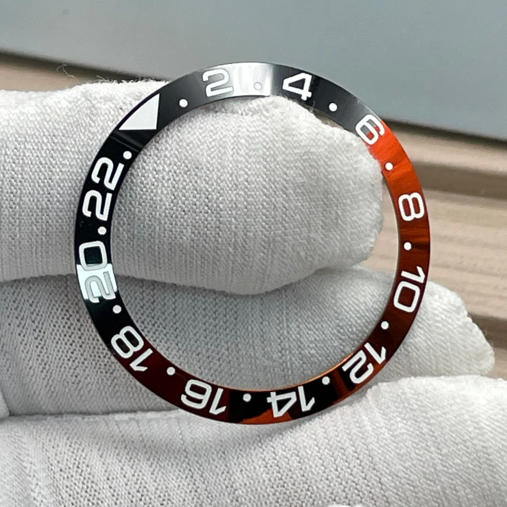 Slope Ceramic 38mm*30.5mm Watch Bezel Ring Insert for GMT SUB Watch Case 24 Hours White Markers