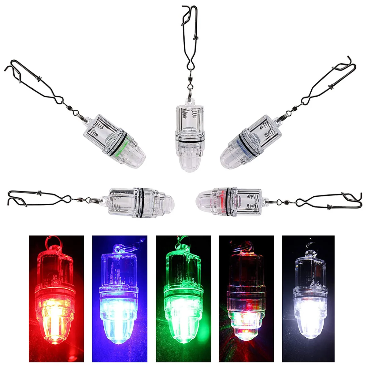 

5pcs Deep Drop Underwater Fishing Light Bait Lure Squid Water-Triggered Design Fish Attracting Lamp LED Versatile Flash Lights