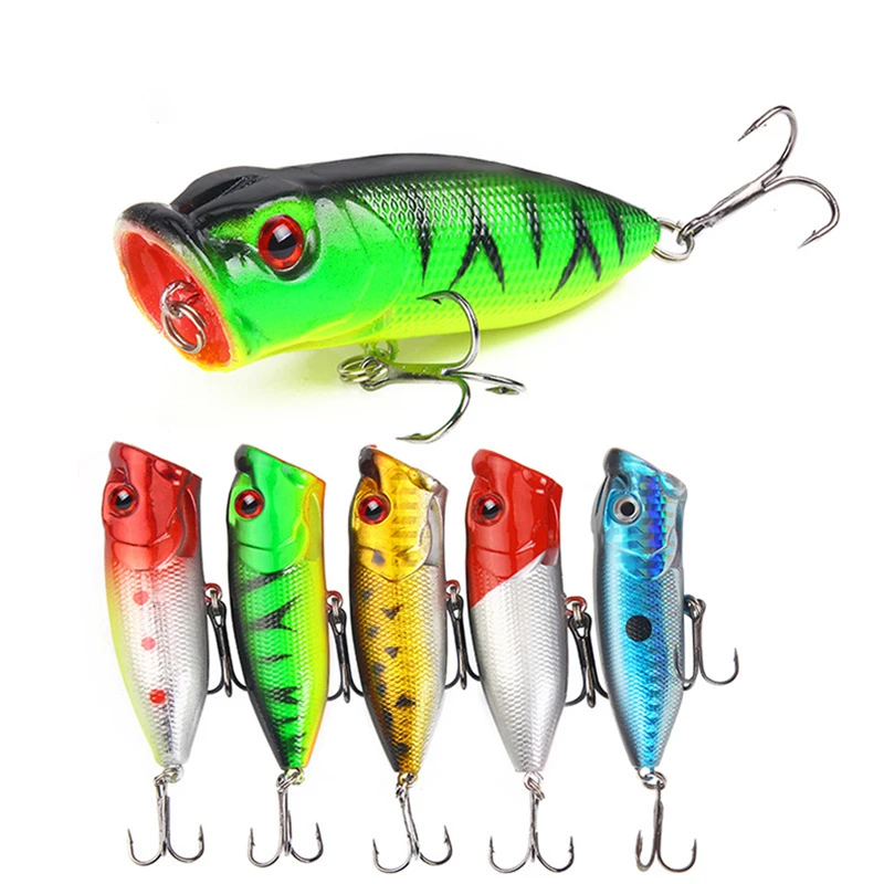 

5 Pcs Luya Popper Fishing Lures 65mm 12g Topwater Floating Simulation Baits 3D Fish Swimbait Artificial Spinning Tackle