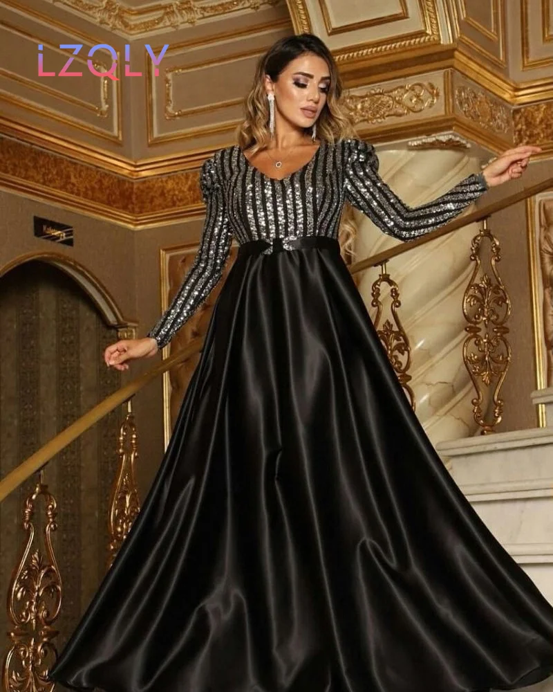 2022 Women's Evening Dress Long Sleeved Sexy V-neck Sequins Sewn Big Pendulum Long Tail Dress Party Sexy Long Skirt Tail Party